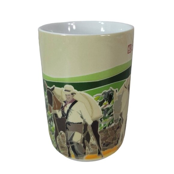 Juan Valdez Cafe Mountains Mug Green 4" Circle Handle Fields Burro Donkey Farmer - Picture 3 of 10